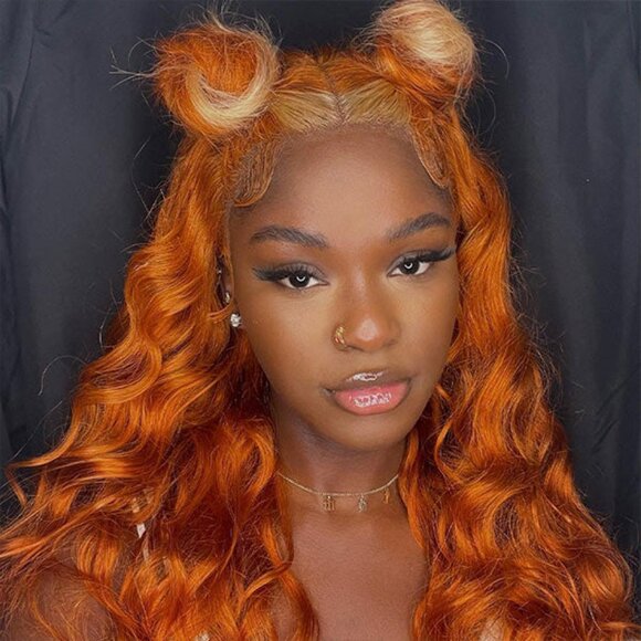 Bold Bliss Ginger Lace Front Wig With Blonde Highlights 13x4 Skunk Stripe Wigs - Picture 2 of 5